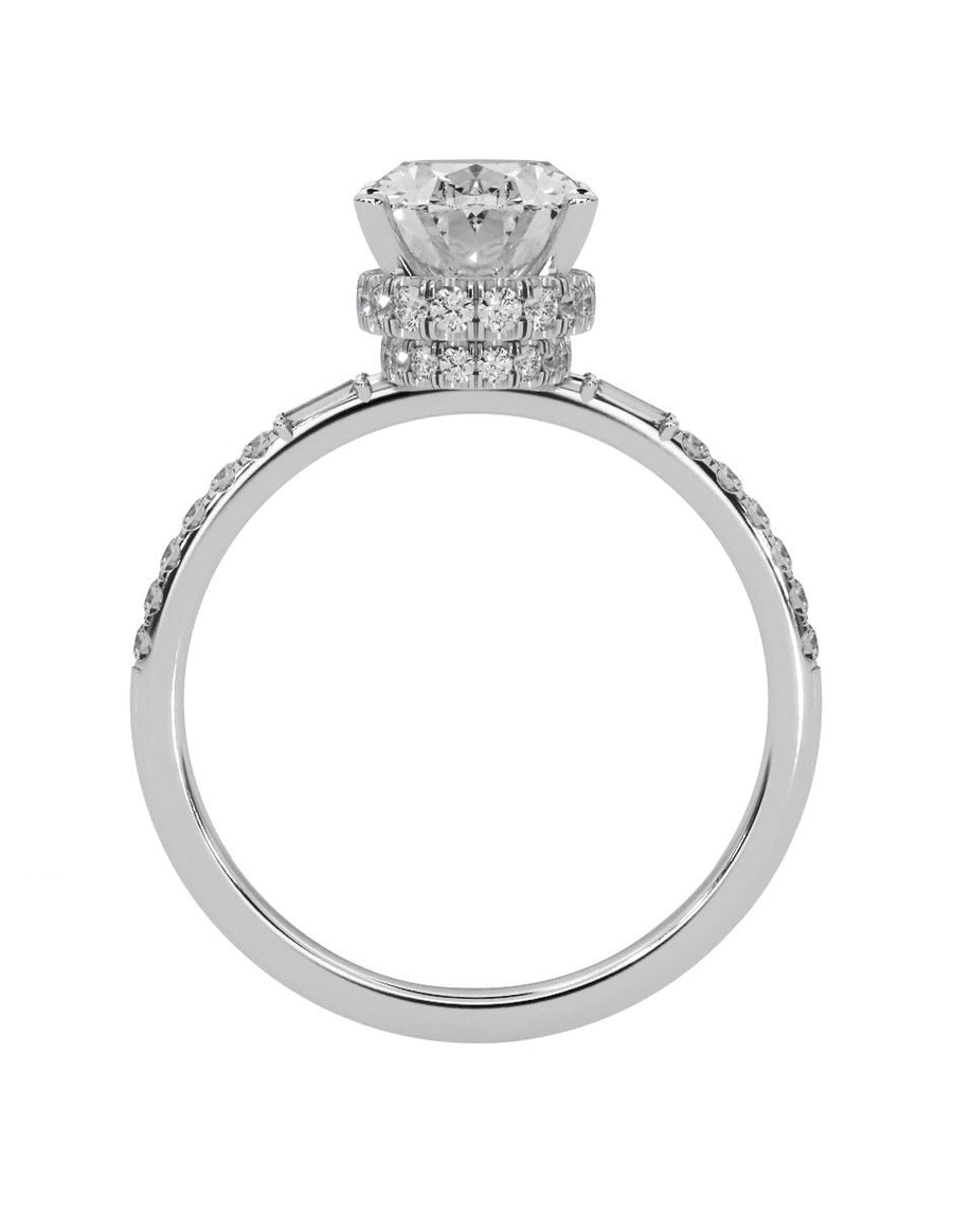Anillo estilo piedras laterales con diamante de laboratorio ovalado 1.00 ct, color D, claridad VVS1