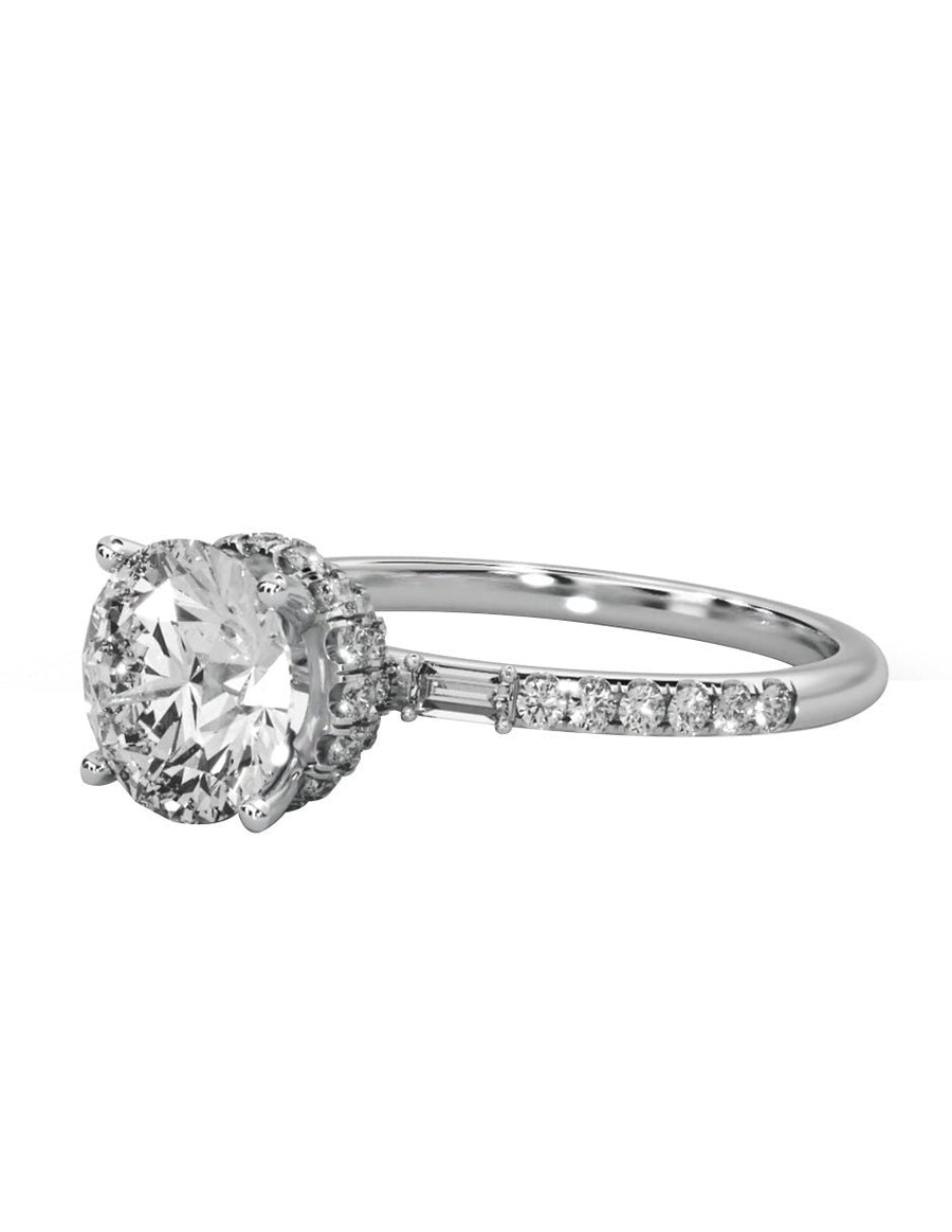 Anillo estilo piedras laterales con diamante de laboratorio redondo 1.01 ct, color D, claridad VVS1