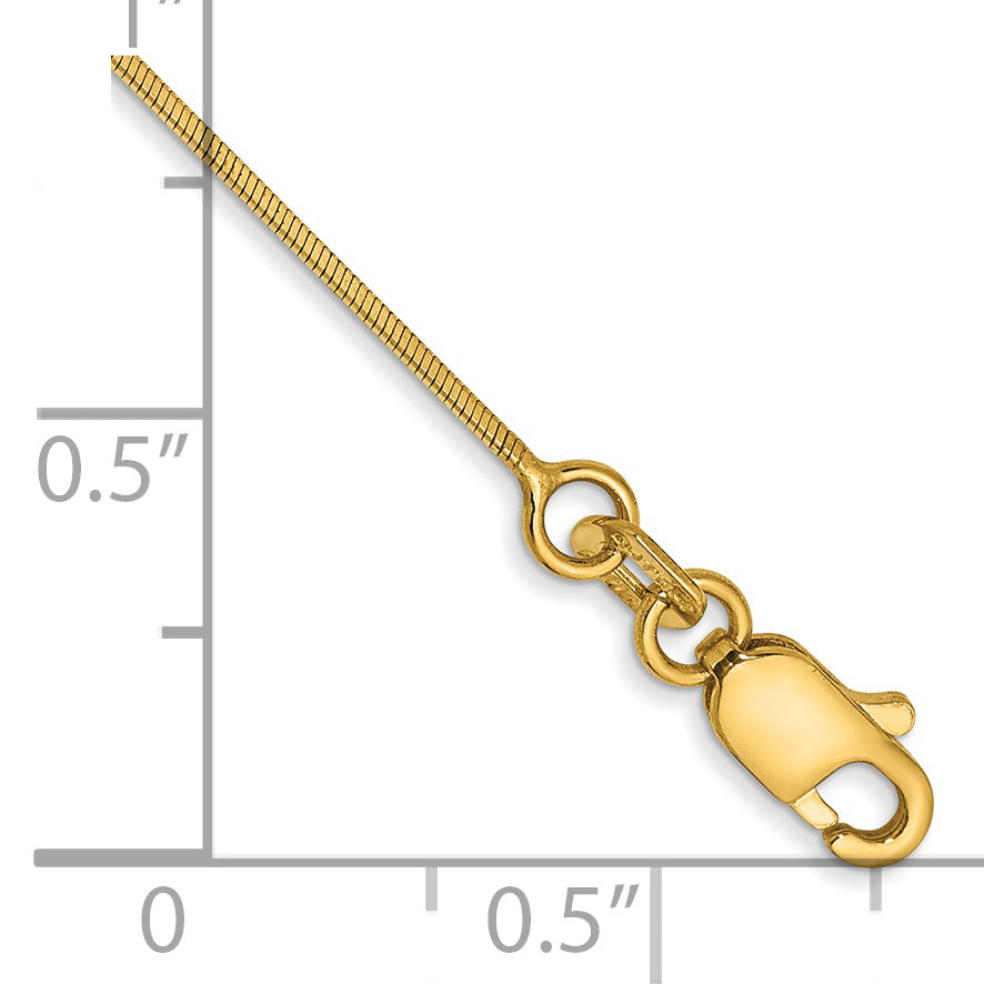 Tobillera de 14K en Oro Amarillo de 10 Pulgadas y 0.6 mm Tipo Serpiente Octagonal con Cierre de Langosta