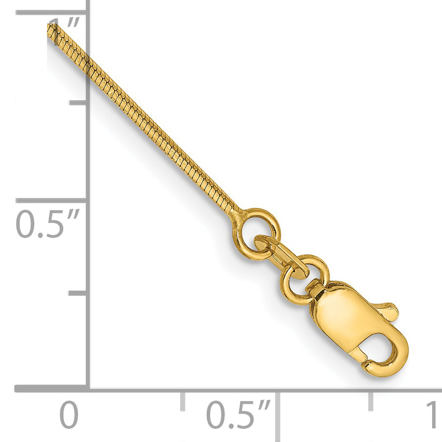 Tobillera de 14K en Oro Amarillo de 10 Pulgadas y 0.8 mm Tipo Serpiente Octagonal con Cierre de Langosta
