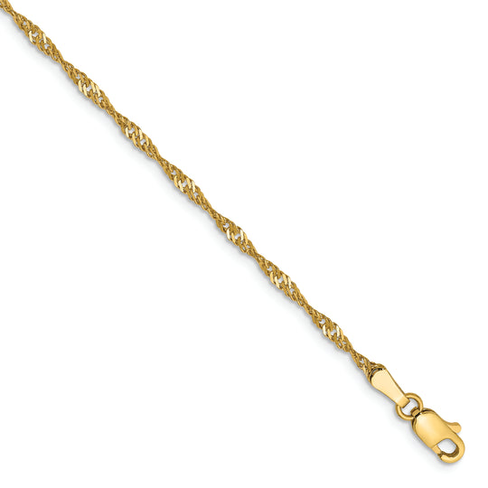 Tobillera Singapur de 14k de 9 pulgadas y 1.70 mm con Cierre de Langosta