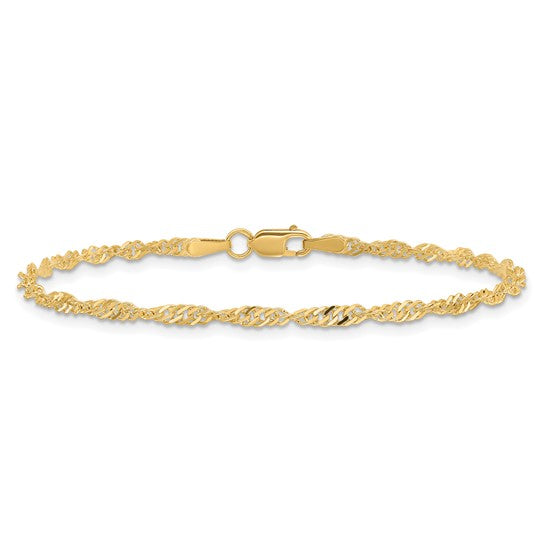 Pulsera de Oro Amarillo de 14k de 7 Pulgadas y 2 mm, con Cierre de Langosta