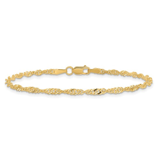 Pulsera de Oro Amarillo de 14k de 7 Pulgadas y 2 mm, con Cierre de Langosta