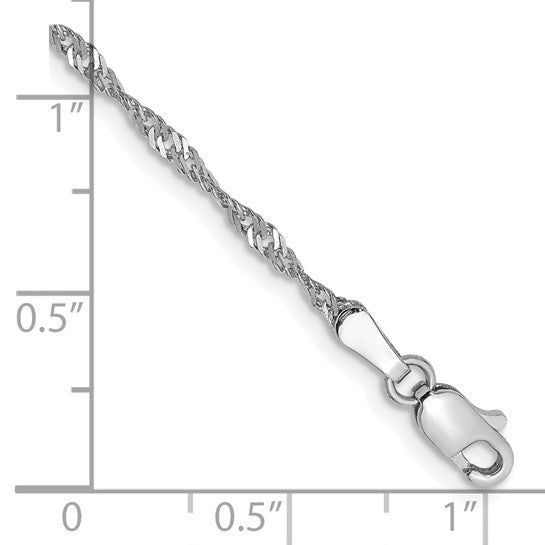 Tobillera 14K de Oro Blanco de 10 Pulgadas 1.7mm Singapore con Cierre de Lobster