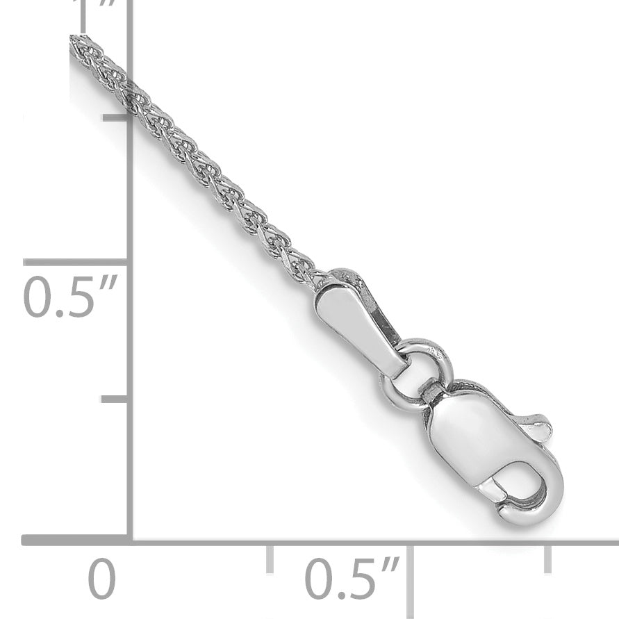 Tobillera 14K de Oro Blanco 9 Pulgadas 1.25mm Spiga Cortada con Diamante y Cierre de Langosta