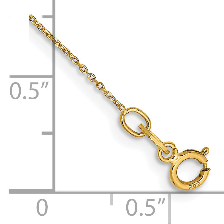 Tobillera de Oro Amarillo 14K de 10 Pulgadas, 0.6 mm, Tipo Cable de Eslabones Redondos Abiertos con Textura Diamond-Cut y Cierre de Anilla de Resorte
