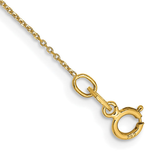 Tobillera de Oro Amarillo 14K de 10 Pulgadas, 0.6 mm, Tipo Cable de Eslabones Redondos Abiertos con Textura Diamond-Cut y Cierre de Anilla de Resorte