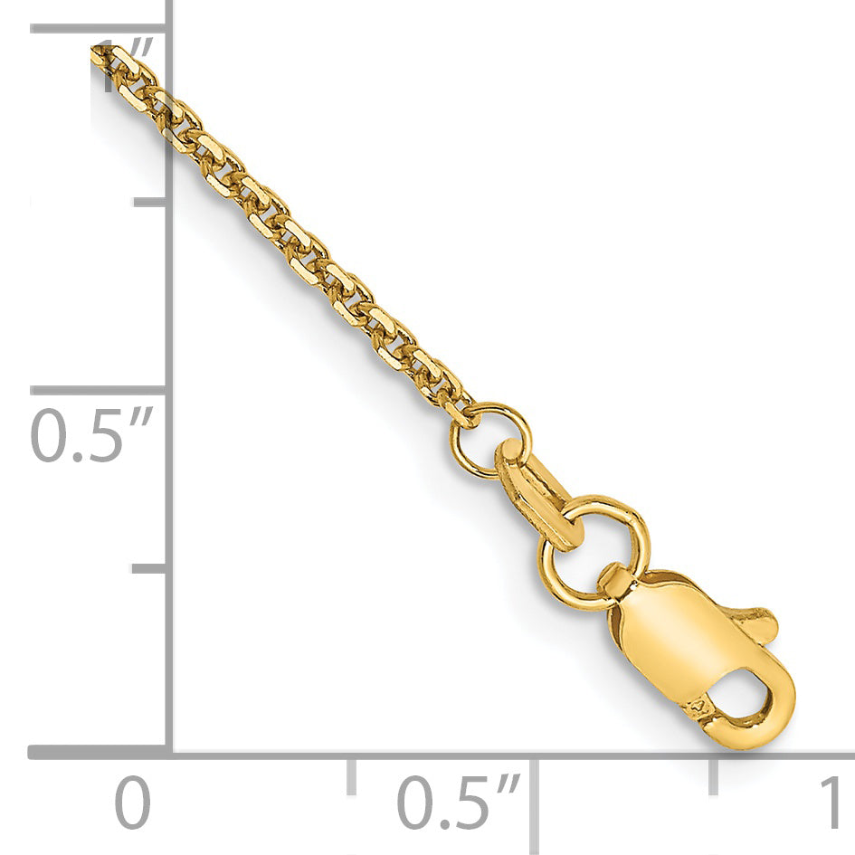 Tobillera 14K Oro Amarillo 9 Pulgadas 1.45mm Cable Sólido Corte de Diamante con Cierre de Langosta