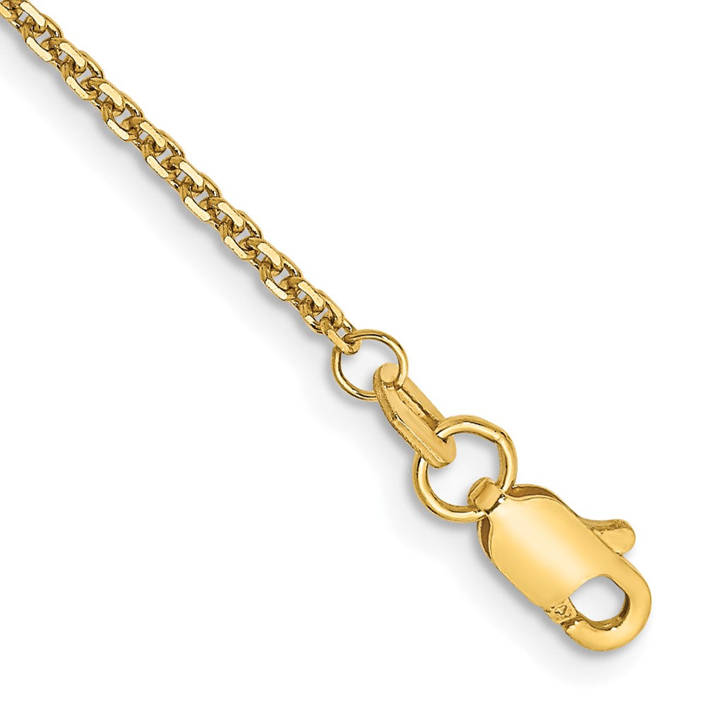 Tobillera 14K Oro Amarillo 9 Pulgadas 1.45mm Cable Sólido Corte de Diamante con Cierre de Langosta