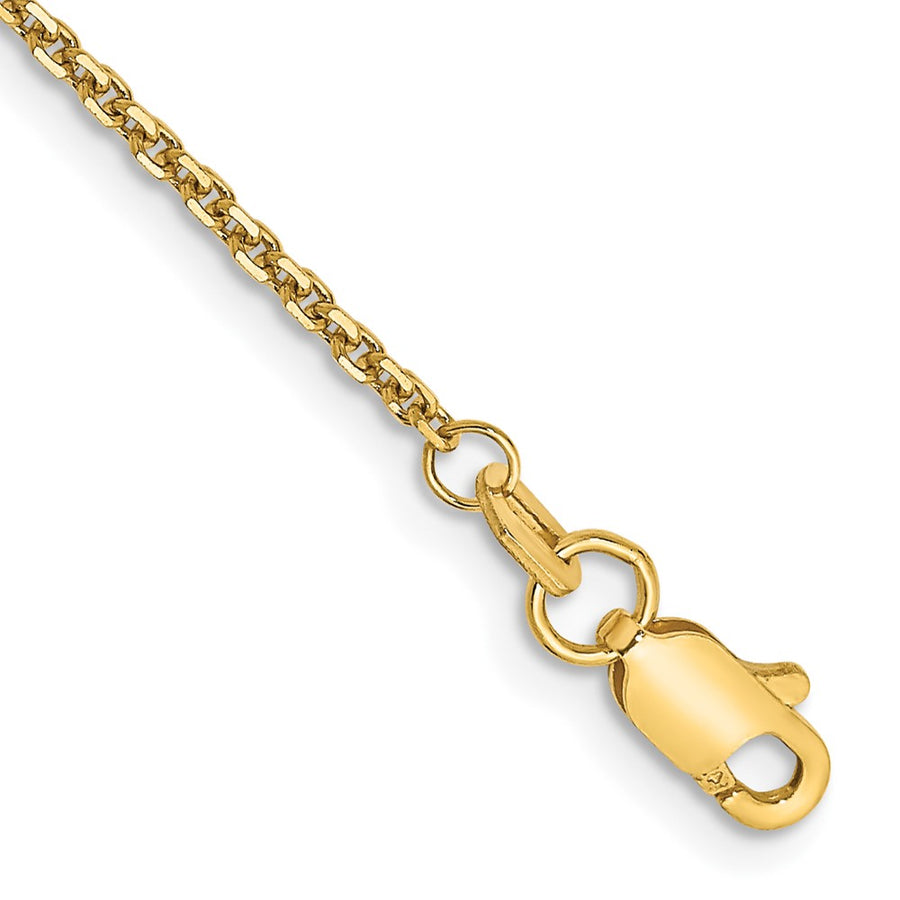 Tobillera 14K Oro Amarillo 9 Pulgadas 1.45mm Cable Sólido Corte de Diamante con Cierre de Langosta
