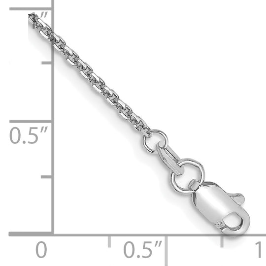 Tobillera de Oro Blanco 14K de 9 pulgadas, 1.45 mm, Tipo Cable con Corte Diamante y Cierre de Langosta