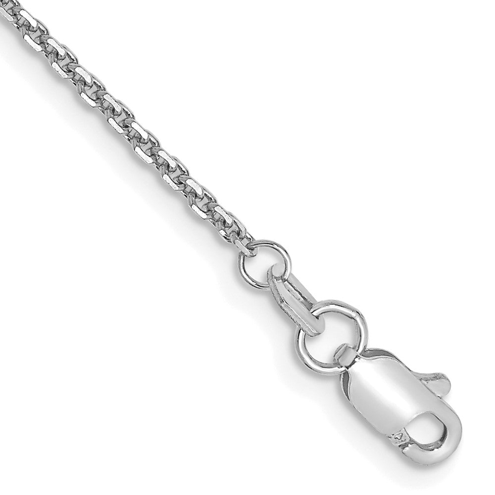 Tobillera de Oro Blanco 14K de 9 pulgadas, 1.45 mm, Tipo Cable con Corte Diamante y Cierre de Langosta