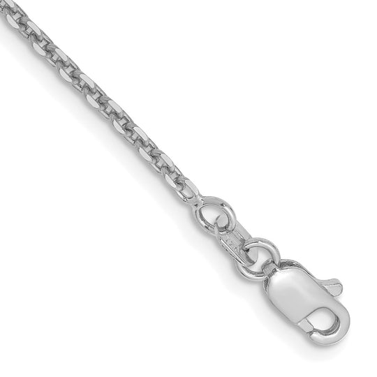Tobillera de Cadena de Corte Diamante en Oro Blanco de 14K de 10 Pulgadas y 1.65 mm con Cierre de Langosta