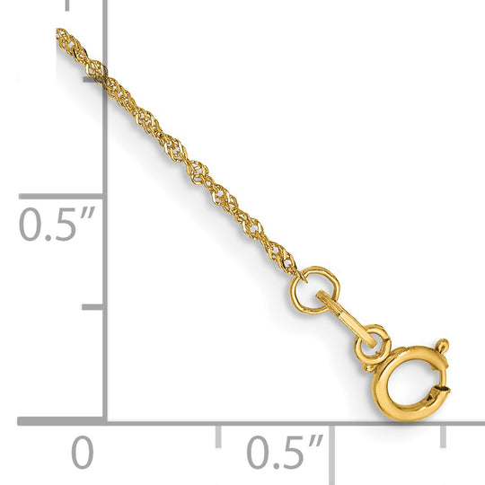 Tobillera de Oro Amarillo de 14K de 9 Pulgadas y 1 mm con Cadena de Estilo Singapore y Cierre de Anilla de Resorte