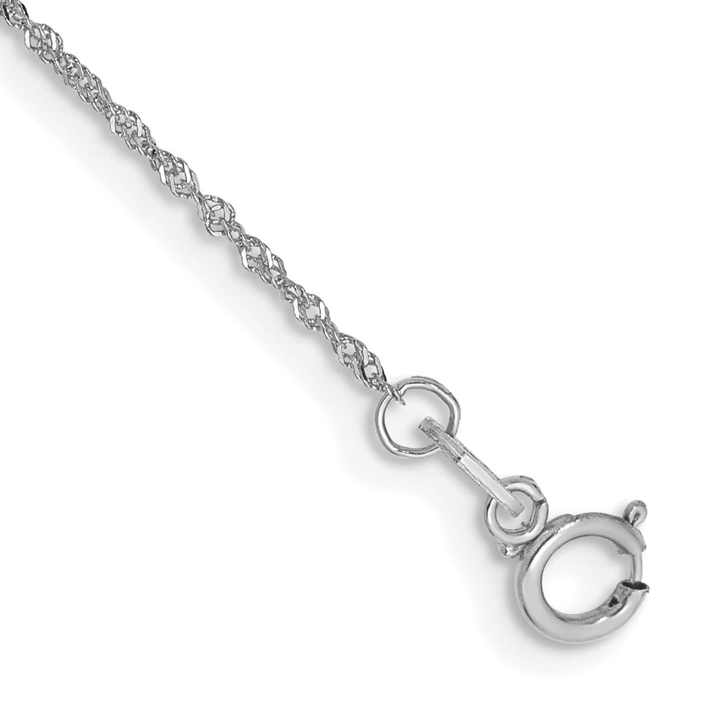 Tobillera de Oro Blanco de 14K de 9 Pulgadas y 1 mm con Cadena de Estilo Singapore y Cierre de Anilla de Resorte
