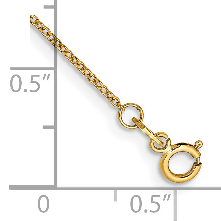 Tobillera 14K 10 Pulgadas .9mm Cable con Cierre de Anillo de Resorte