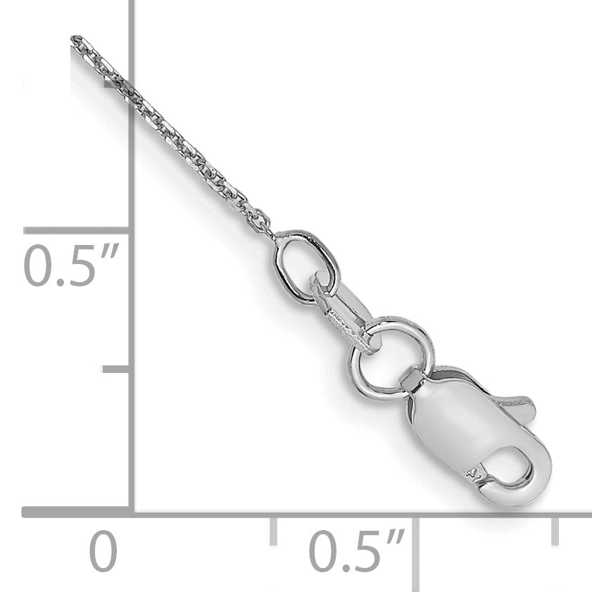 Tobillera de Oro Blanco 14K de 10 Pulgadas y 0.8 mm con Cadena de Enlace Abierto Redonda Cortada a Diamante y Broche de Langosta