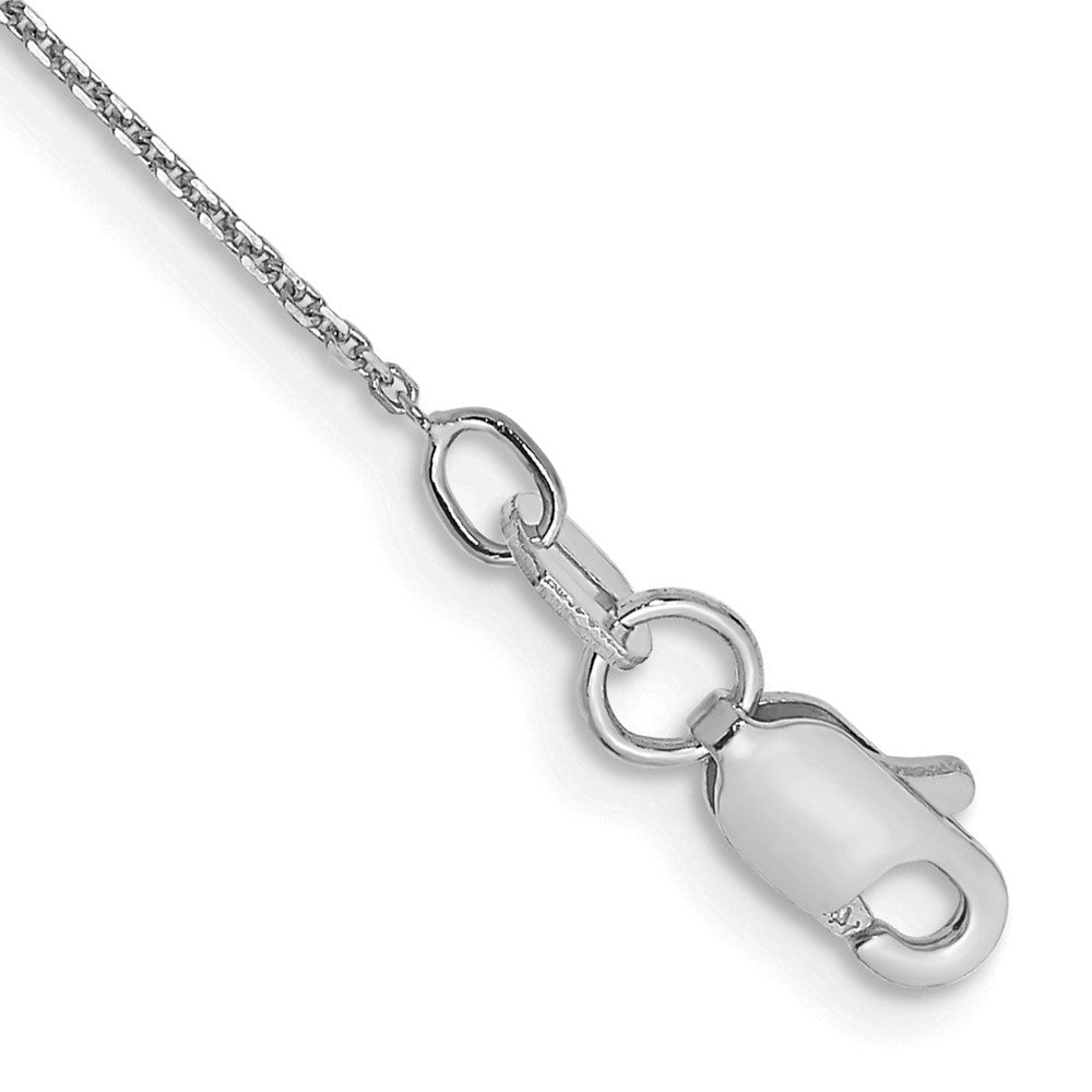 Tobillera de Oro Blanco 14K de 10 pulgadas y 0.8 mm con Cadena de Enlace Abierto Redonda Cortada a Diamante y Broche de Langosta