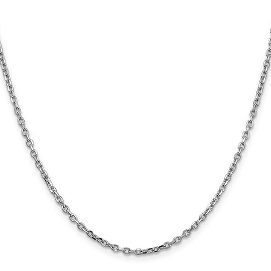 Cadena de Oro Blanco de 14K, 40.6 cm (16 pulgadas), 2.2 mm, Estilo Cable de Eslabones Abiertos Redondos con Corte Diamante, Cierre de Langosta y Baño de Rodio