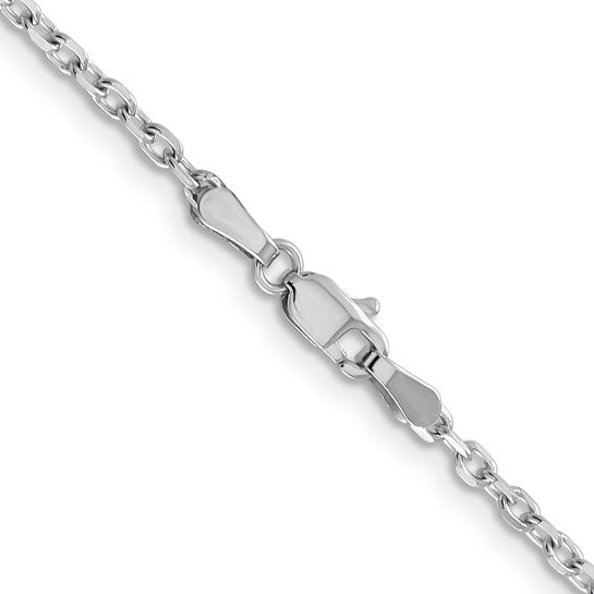 Cadena de Oro Blanco de 14K, 40.6 cm (16 pulgadas), 2.2 mm, Estilo Cable de Eslabones Abiertos Redondos con Corte Diamante, Cierre de Langosta y Baño de Rodio
