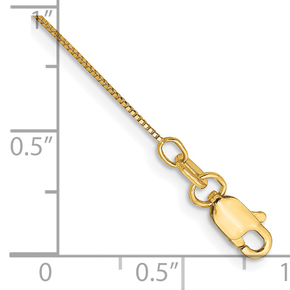 Tobillera de Oro Amarillo 14K de 10 Pulgadas, 0.5 mm, Tipo Caja con Cierre de Langosta