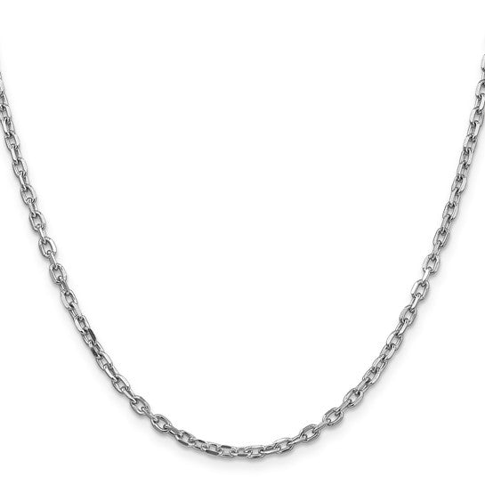 Cadena de Oro Blanco de 14K, 40 cm (16 pulgadas), 3 mm, Estilo Cable Redondo con Corte Diamante y Cierre de Langosta