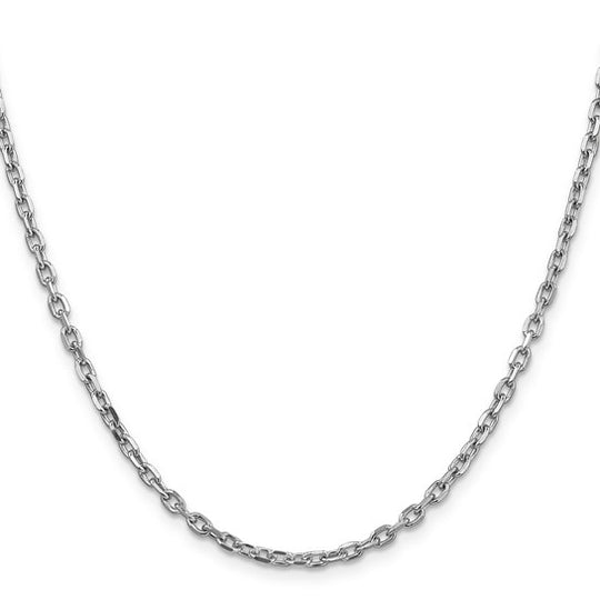Cadena de Oro Blanco de 14K, 40 cm (16 pulgadas), 3 mm, Estilo Cable Redondo con Corte Diamante y Cierre de Langosta