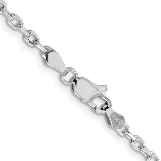 Cadena de Oro Blanco de 14K, 40 cm (16 pulgadas), 3 mm, Estilo Cable Redondo con Corte Diamante y Cierre de Langosta