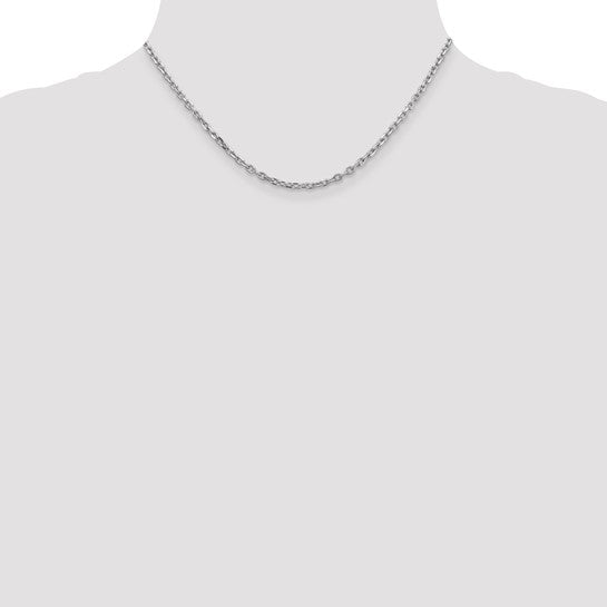 Cadena de Oro Blanco de 14K, 40 cm (16 pulgadas), 3 mm, Estilo Cable Redondo con Corte Diamante y Cierre de Langosta