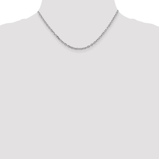 Cadena de Oro Blanco de 14K, 40 cm (16 pulgadas), 3 mm, Estilo Cable Redondo con Corte Diamante y Cierre de Langosta