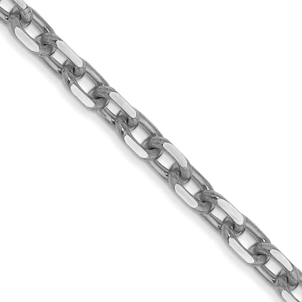 Cadena de Oro Blanco de 14K, 40 cm (16 pulgadas), 3 mm, Estilo Cable Redondo con Corte Diamante y Cierre de Langosta