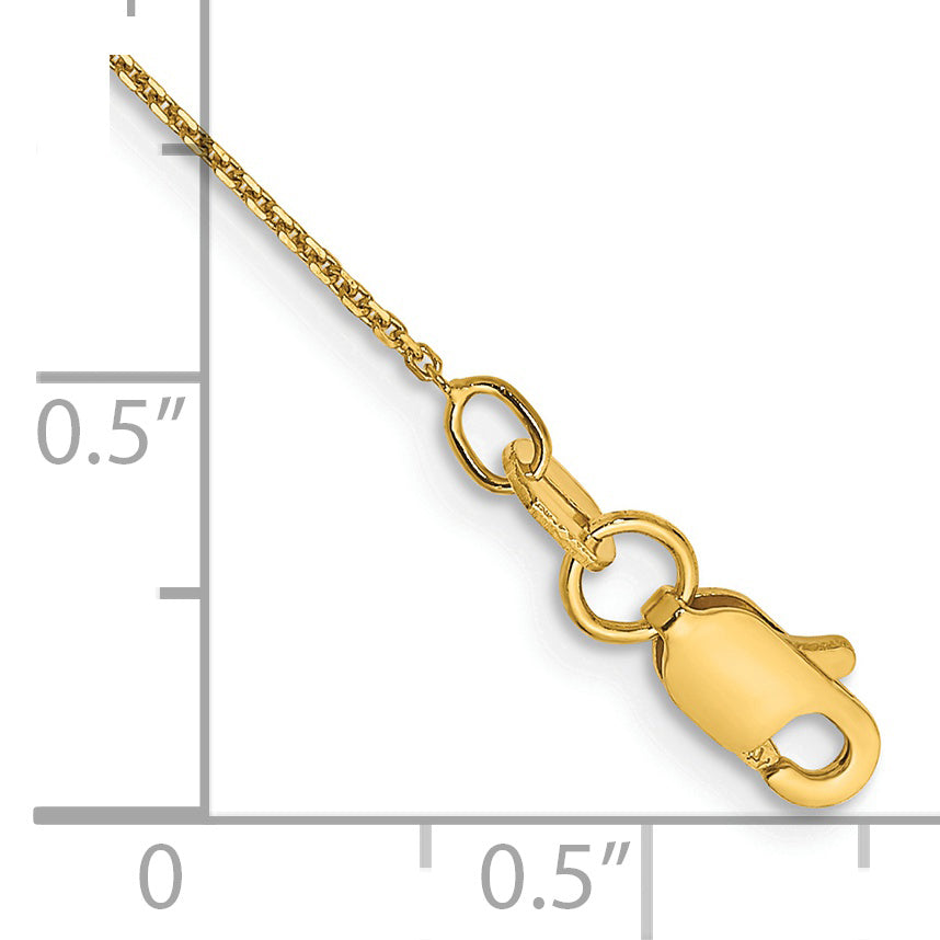 Tobillera de Oro Amarillo de 14K de 10 Pulgadas y 0.8 mm con Cadena de Enlace Abierto Redondo Cortada con Diamante y Cierre de Anilla de Resorte