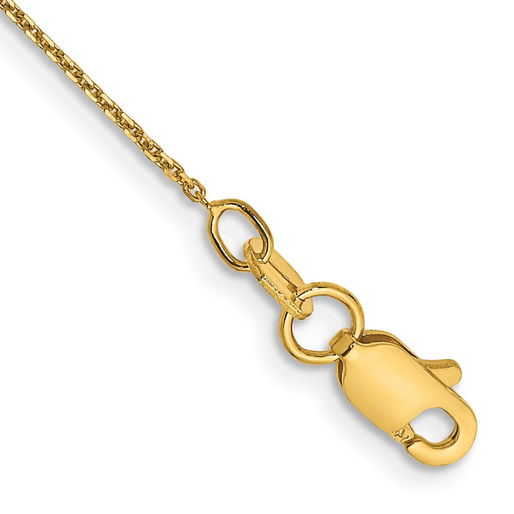 Tobillera de Oro Amarillo de 14K de 10 Pulgadas y 0.8 mm con Cadena de Enlace Abierto Redondo Cortada con Diamante y Cierre de Anilla de Resorte