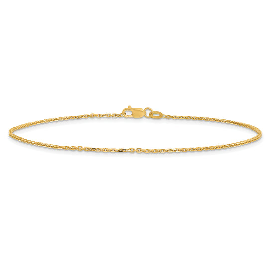 Tobillera de Cable Cortado Diamante de 14K 10 Pulgadas 1.4mm con Cierre de Langosta