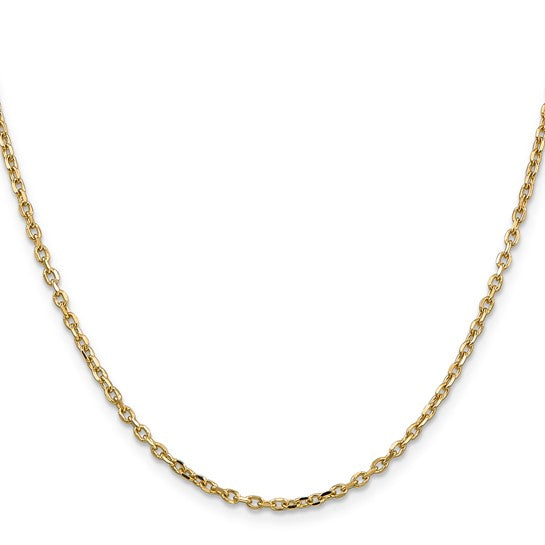 Cadena de Oro Amarillo de 14K, 66 cm (26 pulgadas), 2.2 mm, Estilo Cable de Eslabones Abiertos Redondos con Corte Diamante y Cierre de Langosta