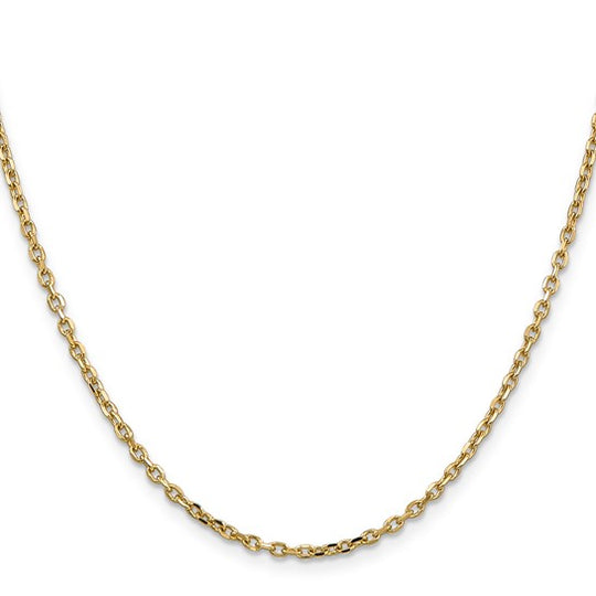 Cadena de Oro Amarillo de 14K, 66 cm (26 pulgadas), 2.2 mm, Estilo Cable de Eslabones Abiertos Redondos con Corte Diamante y Cierre de Langosta