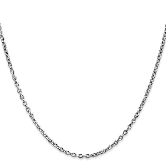 Cadena de Oro Blanco de 14K, 76.2 cm (30 pulgadas), 2.4 mm, Estilo Cable de Eslabones Abiertos Redondos con Cierre de Langosta y Baño de Rodio