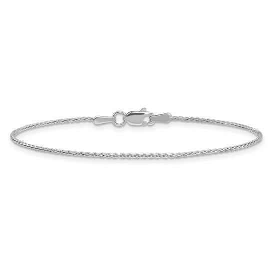 Tobillera de Oro Blanco de 14K de 10in y 1.2mm Parisian Wheat con Cierre de Langosta