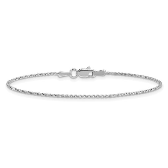 Tobillera de Oro Blanco de 14K de 10in y 1.2mm Parisian Wheat con Cierre de Langosta
