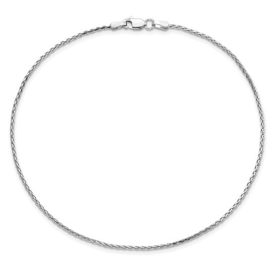 Tobillera de Oro Blanco de 14K de 10 pulgadas y 1.5 mm con Cierre de Langosta (Estilo Parisian Wheat)
