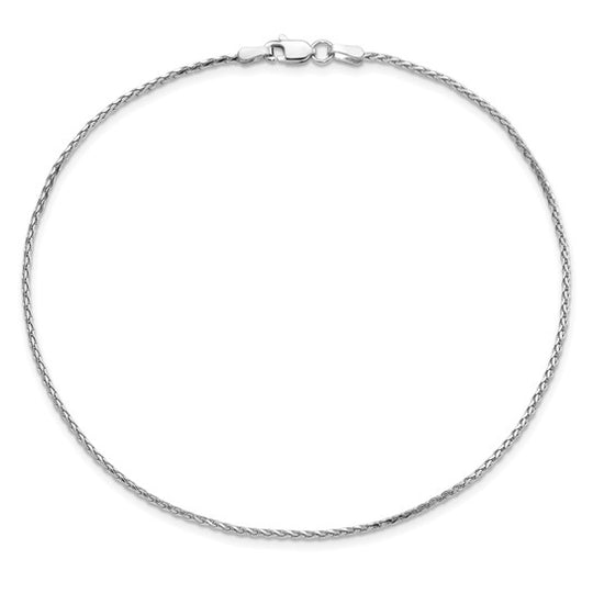 Tobillera de Oro Blanco de 14K de 10 pulgadas y 1.5 mm con Cierre de Langosta (Estilo Parisian Wheat)