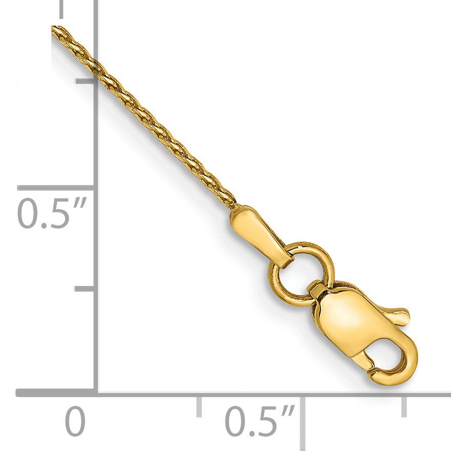 Tobillera de Oro Amarillo de 14K con Trenza Parisina Diamante de 10 Pulgadas
