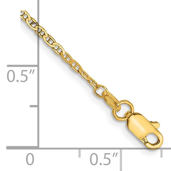 Tobillera de Cadena de Ancla Plano Liviano de 10 Pulgadas y 1.5 mm con cierre de Langosta de 14K