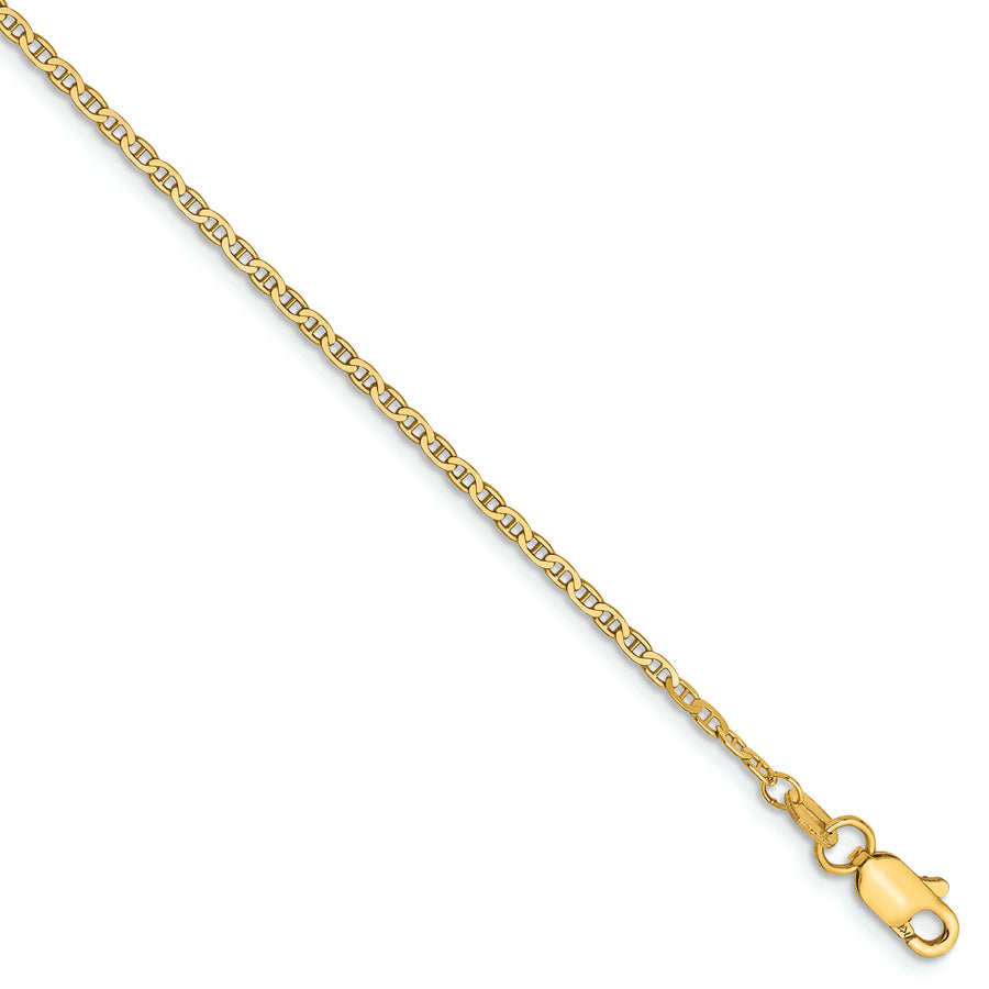 Tobillera de Cadena de Ancla Plano Liviano de 10 Pulgadas y 1.5 mm con cierre de Langosta de 14K