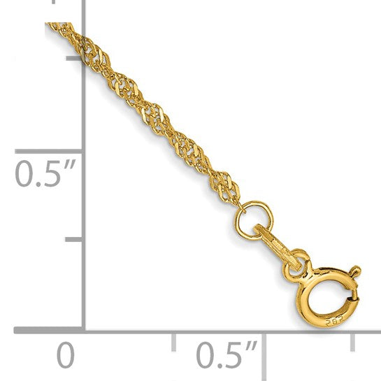 Tobillera 14K 10 Pulgadas 1.40mm Singapore con Cierre de Resorte