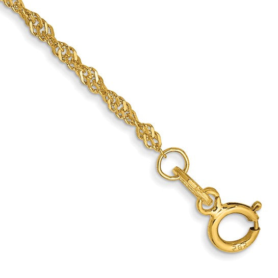 Tobillera de Oro Amarillo de 14K con Cadena Singapore de 9 Pulgadas y Cierre de Anillo de Resorte