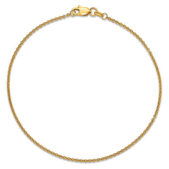 Tobillera 14K Oro Amarillo 9 Pulgadas 1.4mm Cable con Cierre de Langosta