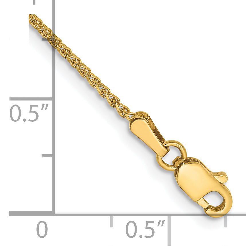 Tobillera 14K de Oro Amarillo 10 Pulgadas 1.25mm Spiga Cortada con Diamante y Cierre de Langosta
