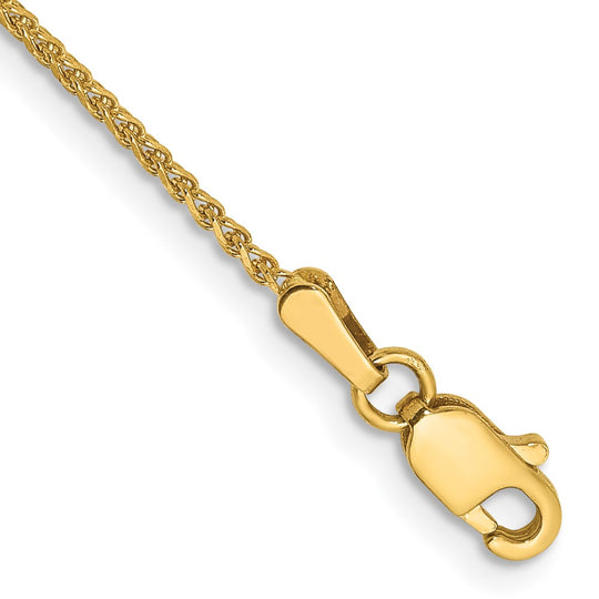 Tobillera 14K de Oro Amarillo 9 Pulgadas 1.25mm Spiga con Corte de Diamante y Cierre de Langosta