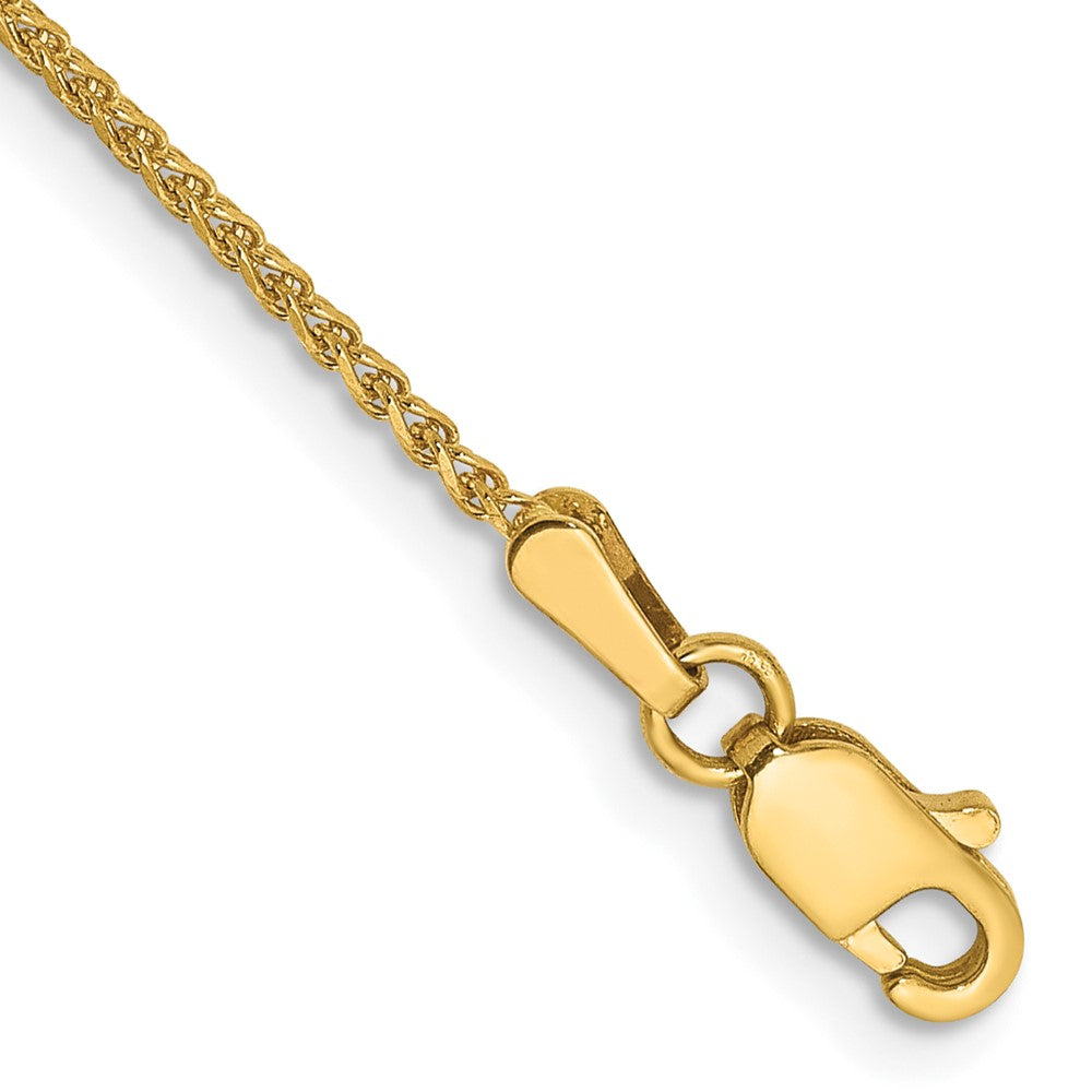 Tobillera 14K de Oro Amarillo 10 Pulgadas 1.25mm Spiga Cortada con Diamante y Cierre de Langosta